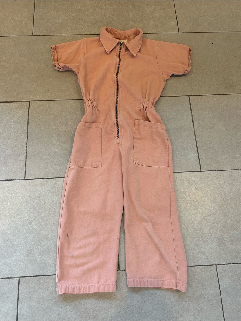 Casual Dusty Peach Zip-Front Jumpsuit